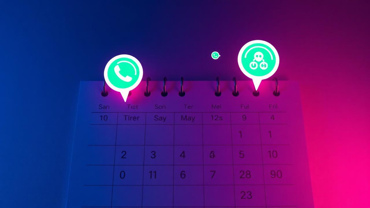 Calendário com horários e balões de lembrete do WhatsApp acima
