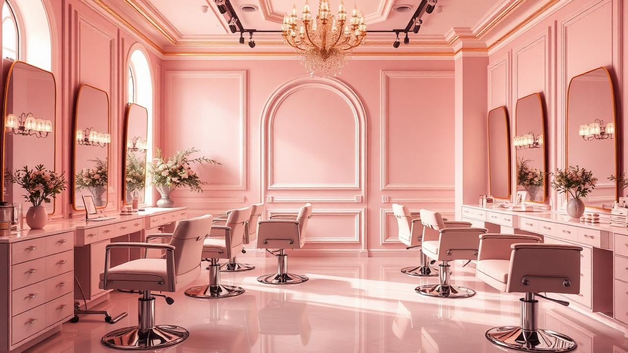 Interior elegante de salão de beleza com cadeiras e iluminação