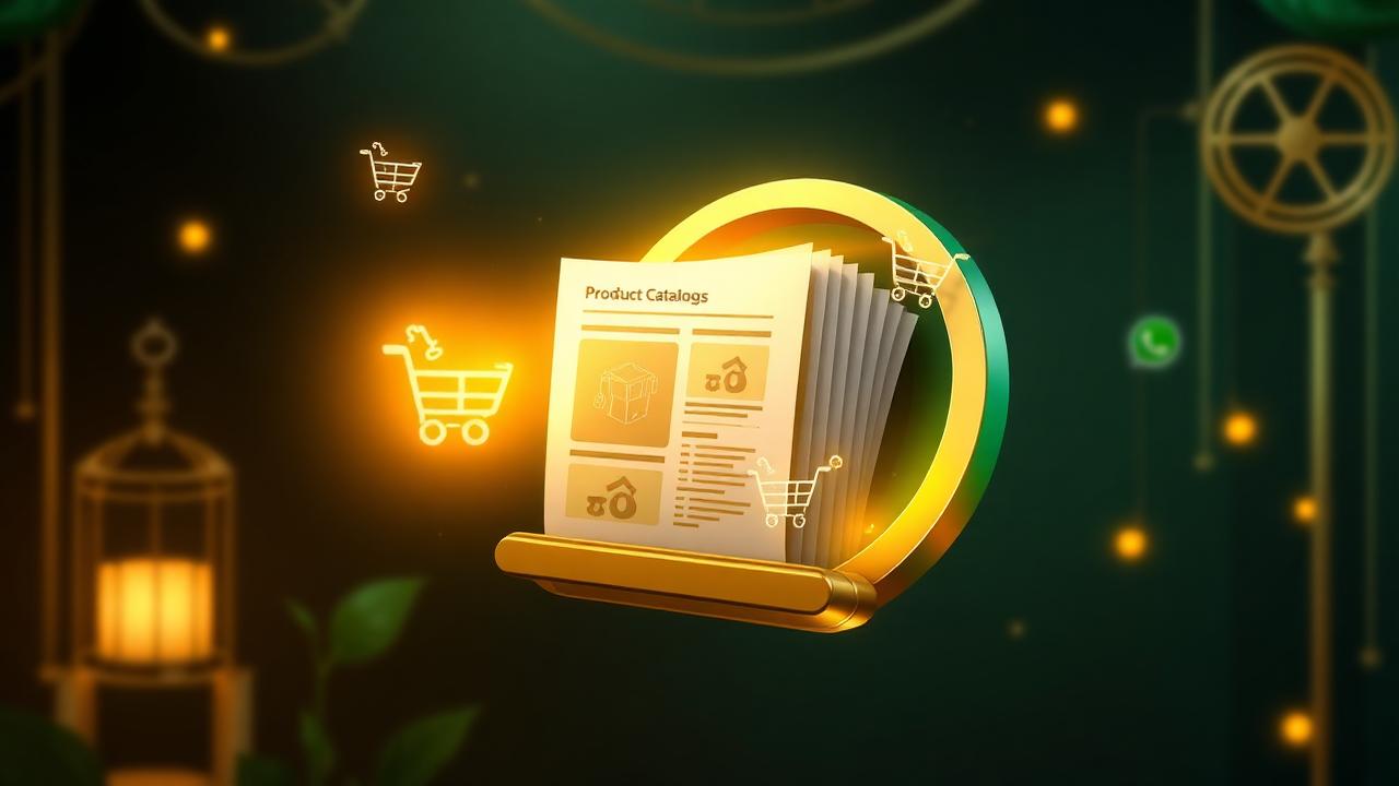 Catálogo de produtos abrindo dentro de um chat do WhatsApp com ícones de carrinho
