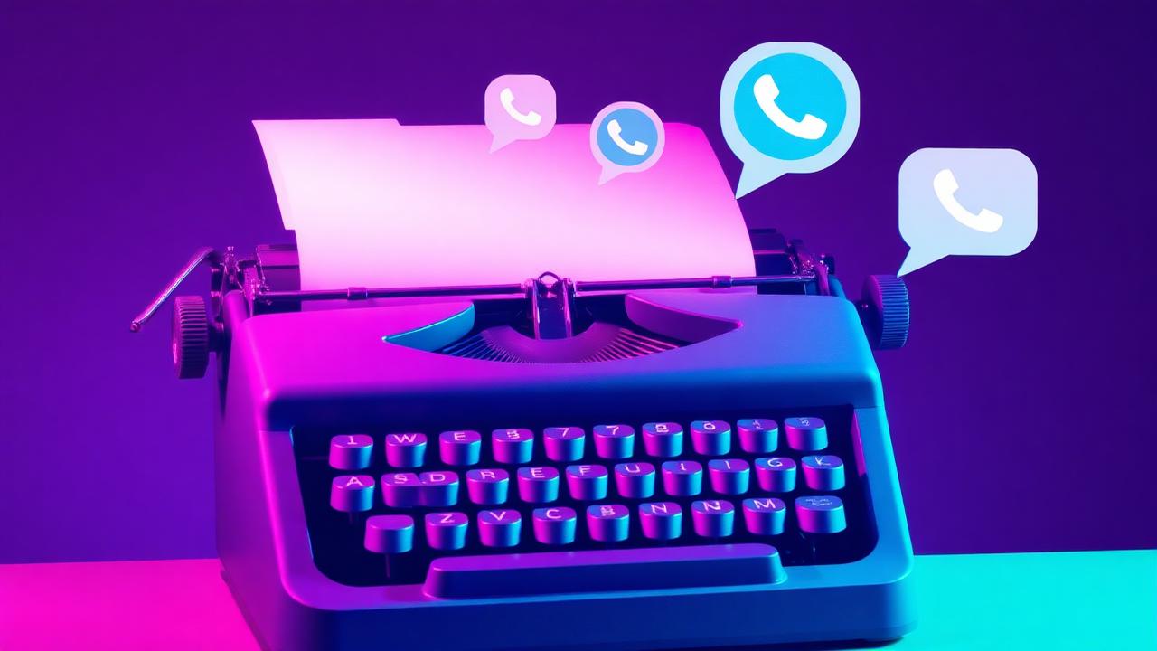Máquina de escrever vintage com balões de mensagem saindo da página
