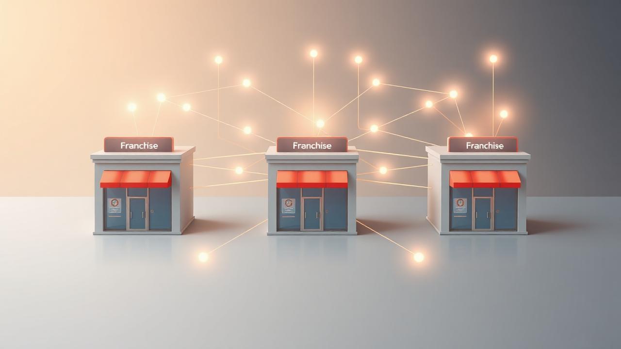 Rede de franquias conectadas por linhas luminosas