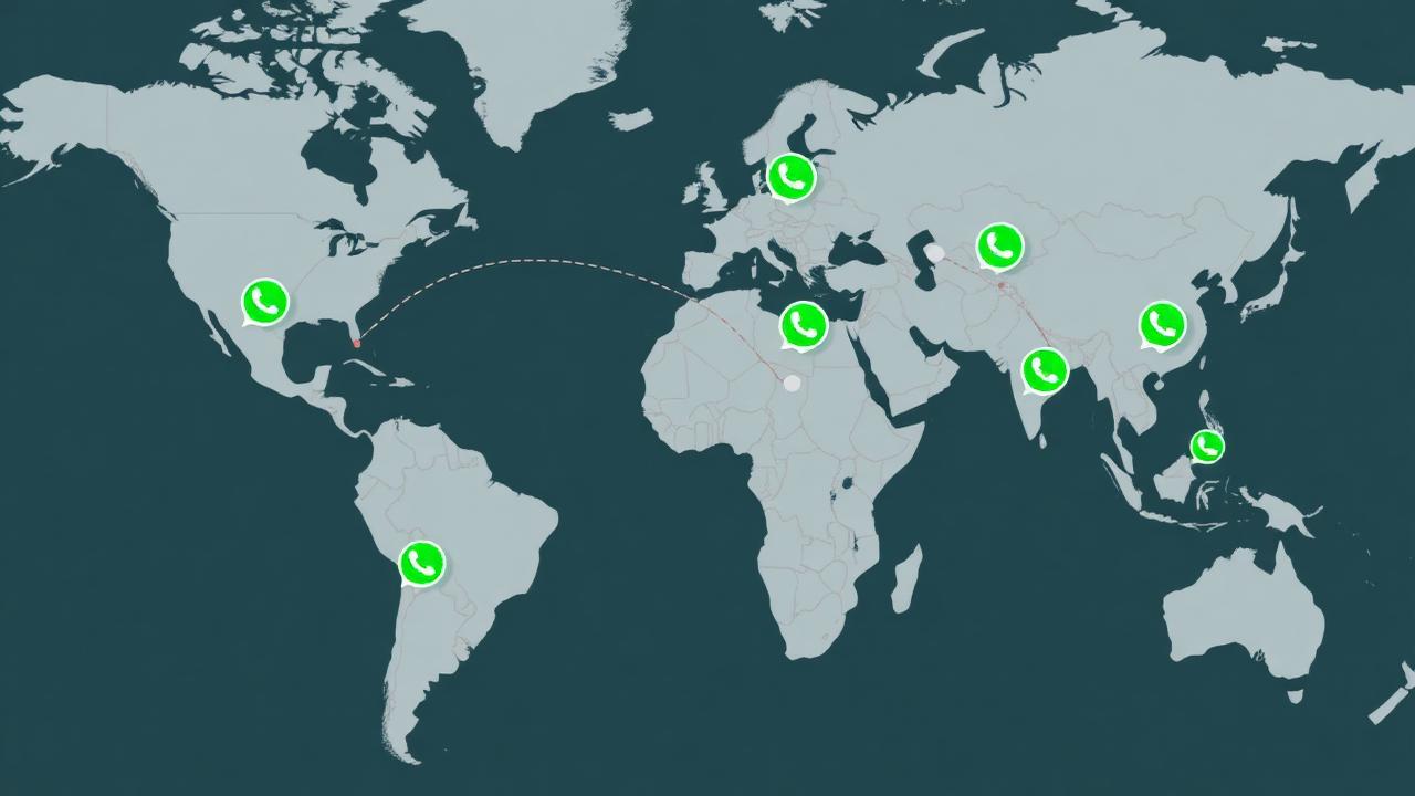 Mapa global com hubs de WhatsApp Business conectados