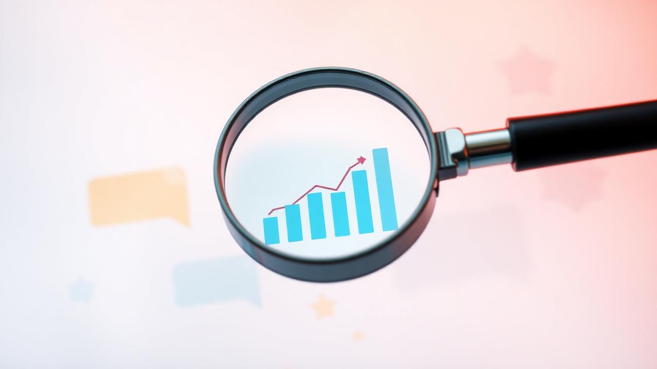 Lupa sobre balões de mensagem revelando gráficos de insight