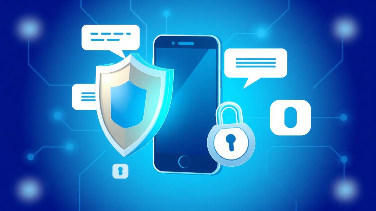 Smartphone protegido por escudo digital e cadeado