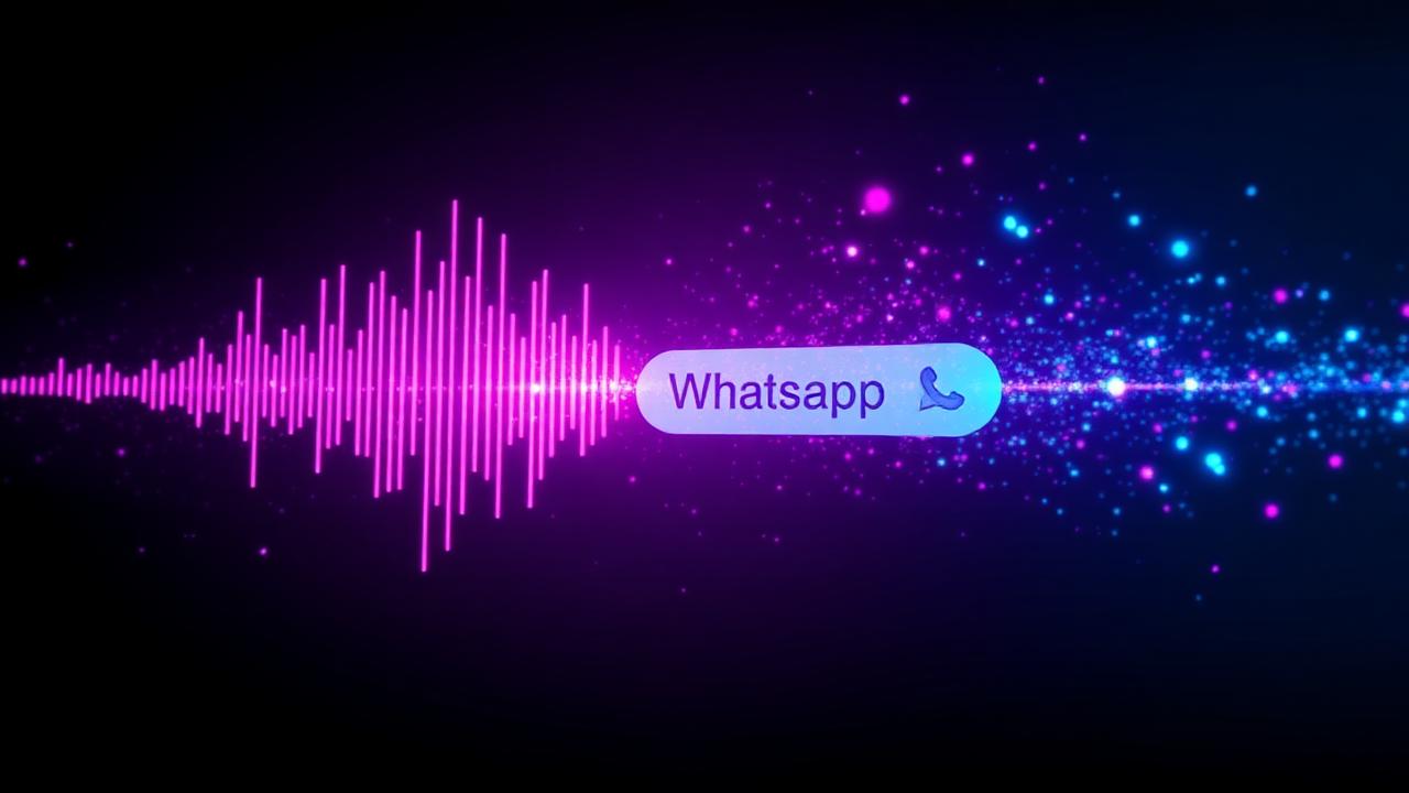 Onda de áudio se transformando em texto transcrito dentro de um chat